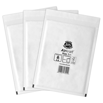 50 x Jiffy Airkraft Size 1 White Bubble Envelopes Bags 170x245mm (JL1W)